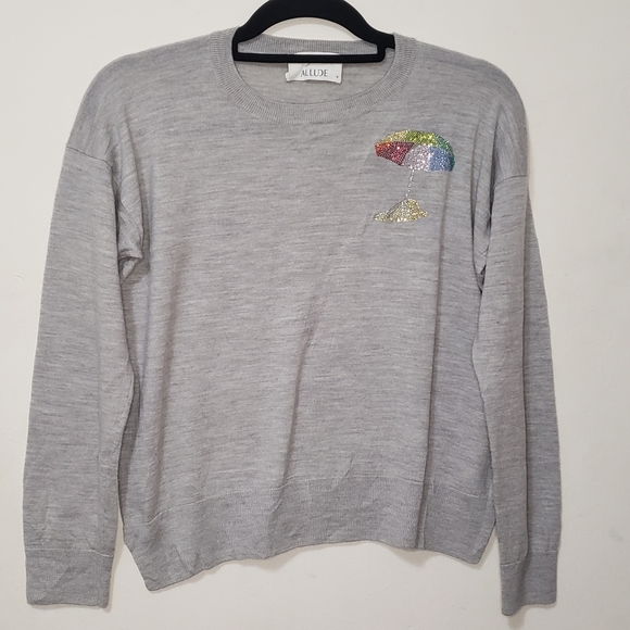 Allude 100% Virgin Wool Ribbed Grey Knit Sweater - Picture 2 of 12